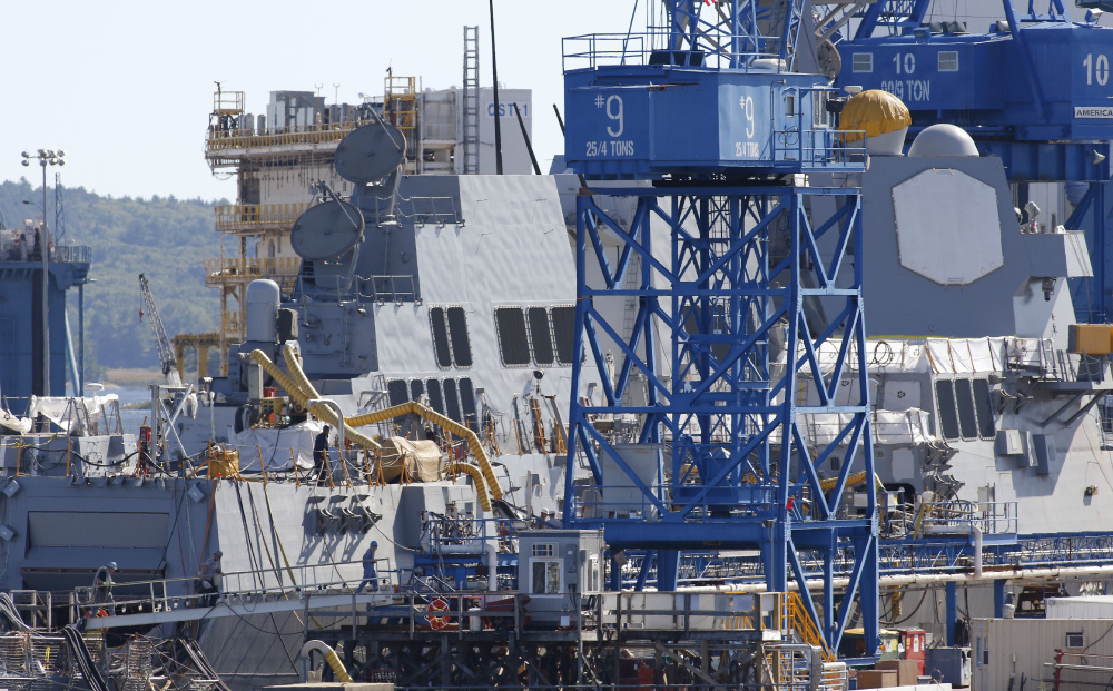 Currently, two Arleigh Burke-class destroyers are tied up at Bath Iron Works' pier in the latter stages of construction. Four more destroyers are being worked on inside the sprawling yard along the Kennebec River, and another three ships are slated to be built under a multiyear contract awarded by the Navy in 2013.
