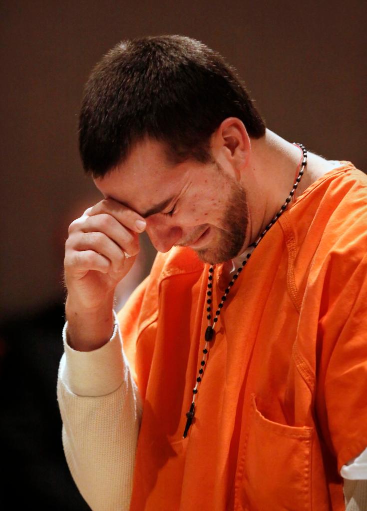 Brandon Brown is overcome with emotion as he addresses the court during sentencing for shooting a man in 2008.