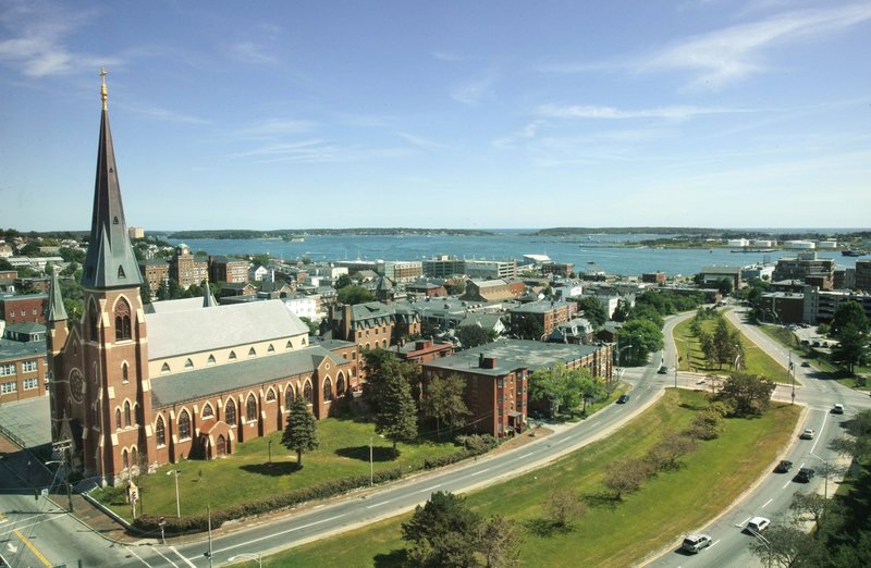 The Cathedral of the Immaculate Conception, seat of the Diocese of Portland, symbolizes a church whose stand against funding organizations supporting same-sex marriage is highly controversial.