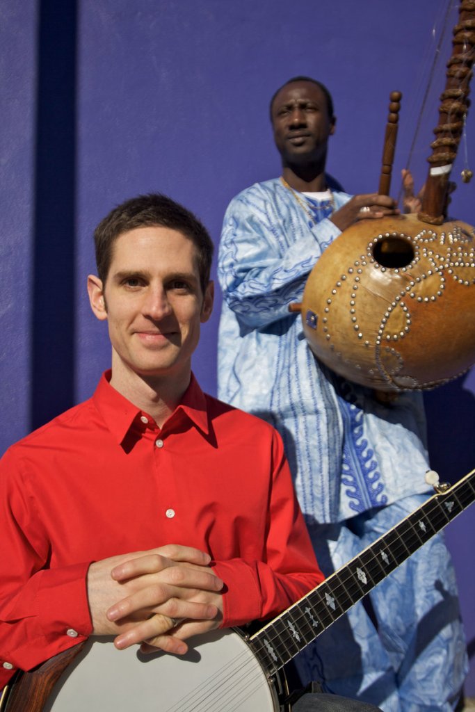 Canadian banjo player Jayme Stone and Malian kora player and vocalist Yacouba Sissoko perform at Colby College in Waterville on Saturday evening.