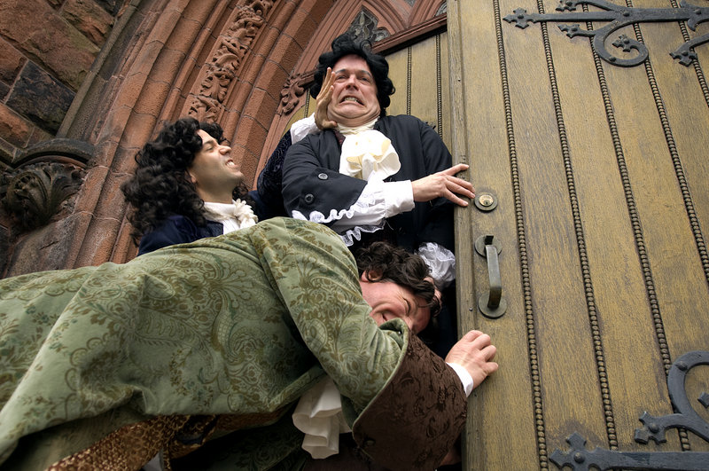 Tom Ford (top), Colby Chambers (middle) and Tom Butler in the Portland Stage Company production, "Bach at Leipzig," opening with previews on Tuesday.