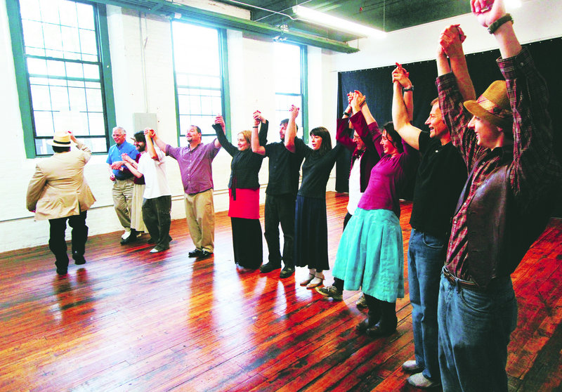 The cast works on a dance routine during a rehearsal for the first annual Westbrook Shakespeare Festival.