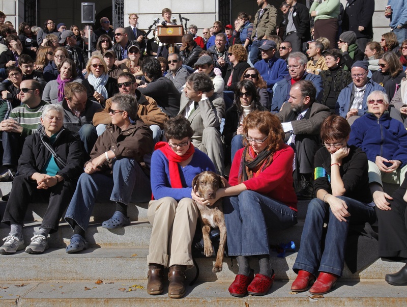 A subdued crowd attended the No On 1 campaign press conference on Nov. 4, 2009, at Portland City Hall. The No on 1 campaign lost its effort to uphold Maine's gay marriage law. Maine voters should know who wants to influence their elections so they can put the campaign message in context.