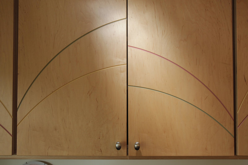 Cupboard detailing in Lynn Shaffer's kitchen, which also has commanding ocean views.