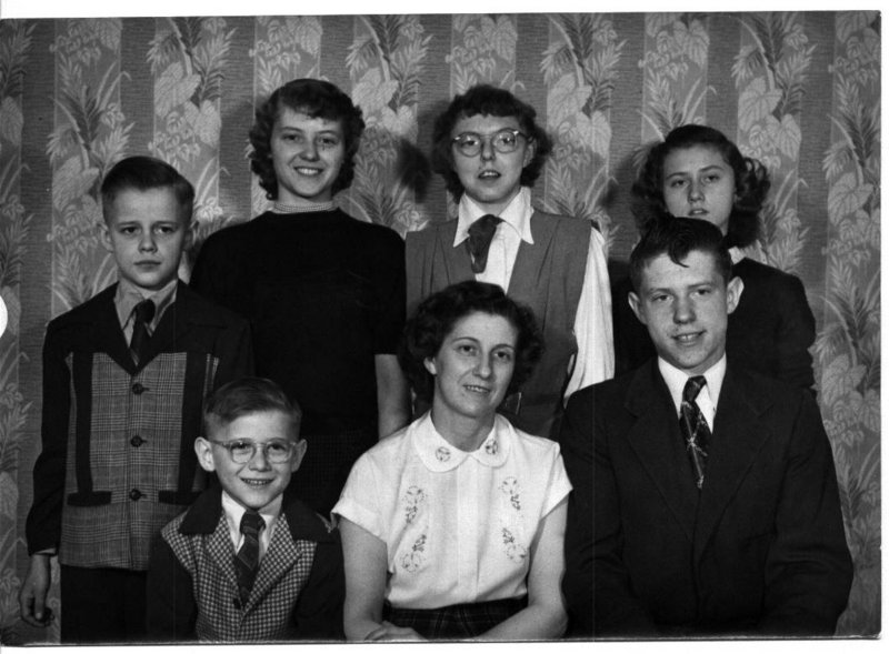 Betty White is pictured with her children, back row from left, Raymond White, Nancy Ripley, Marlene Peach and Brenda Bloss, with Alan White, front row left, and Ronald White, right.