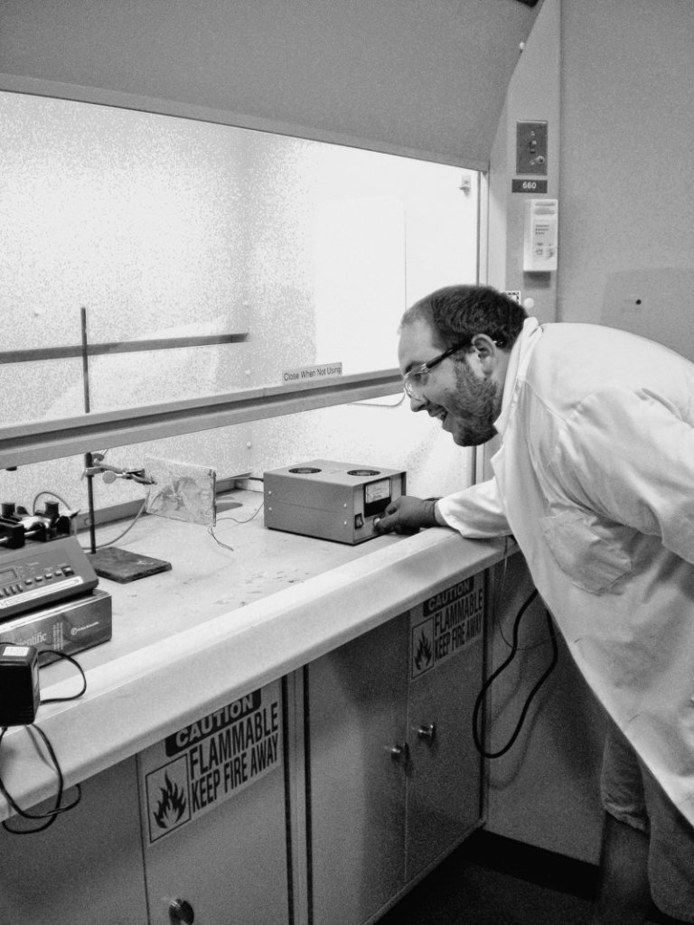 Jonathan Guerrette of Wells works in a Dartmouth College laboratory to create a safer surgical sponge.