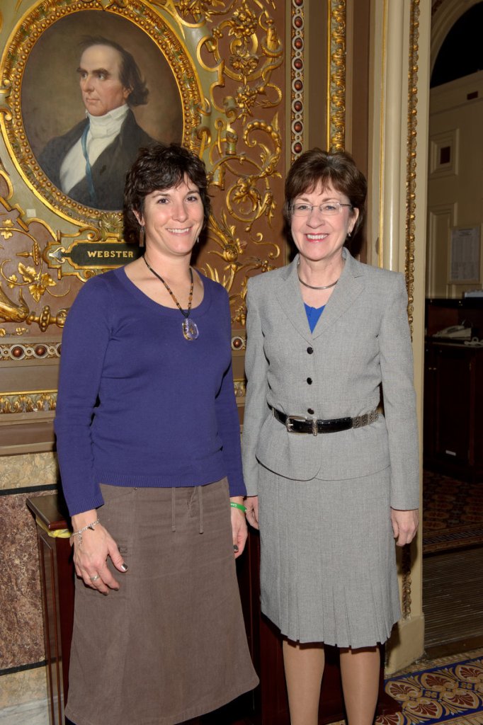 Teacher Angela Gospodarek, left, meets with U.S. Sen. Susan Collins.