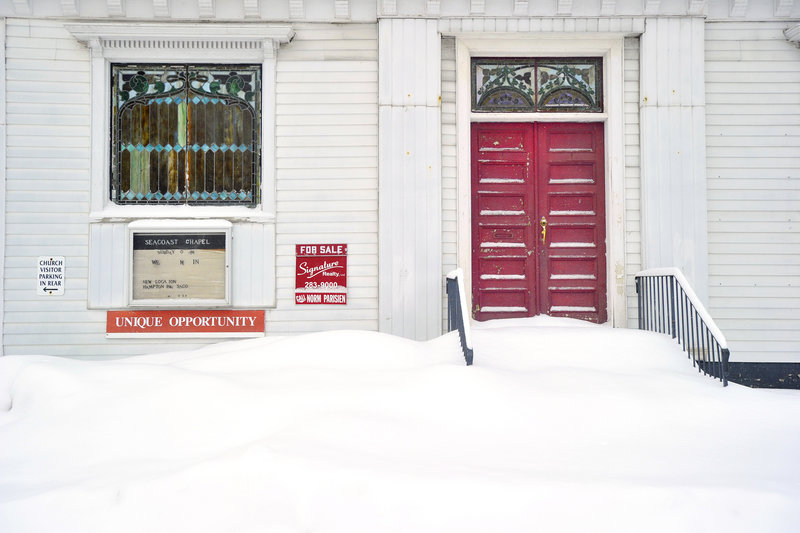 Seacoast Chapel on Jefferson Street in Biddeford, on the market for years, is in disrepair.