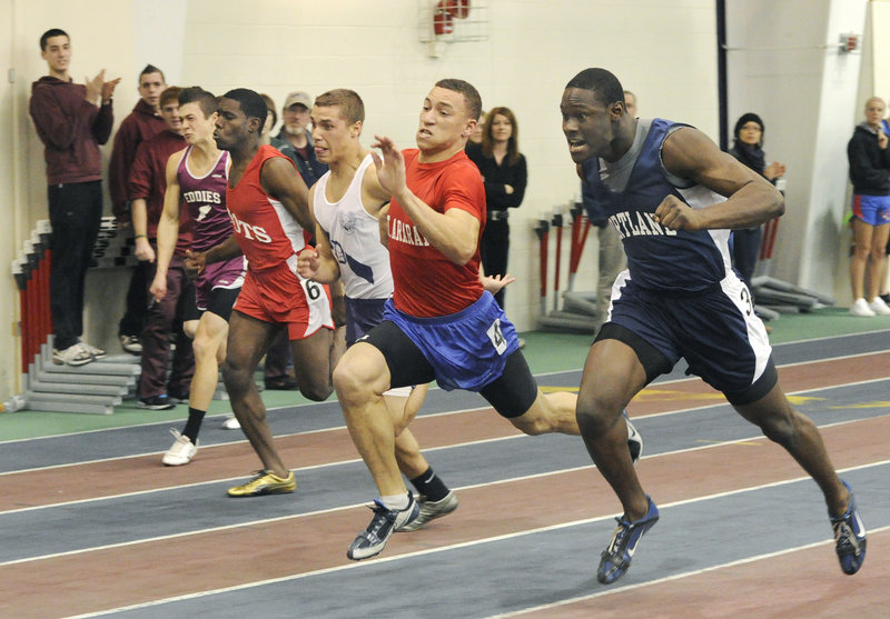 McKenzie Gary, second from right, is the Telegram boys indoor track and field MVP after winning three individual events at the Class A state meet to help Mt. Ararat finish second.