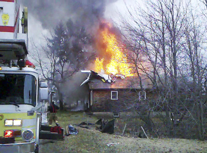 This image of the crash Sunday evening is taken from a cellphone video provided by Sheila Gagne Conley.