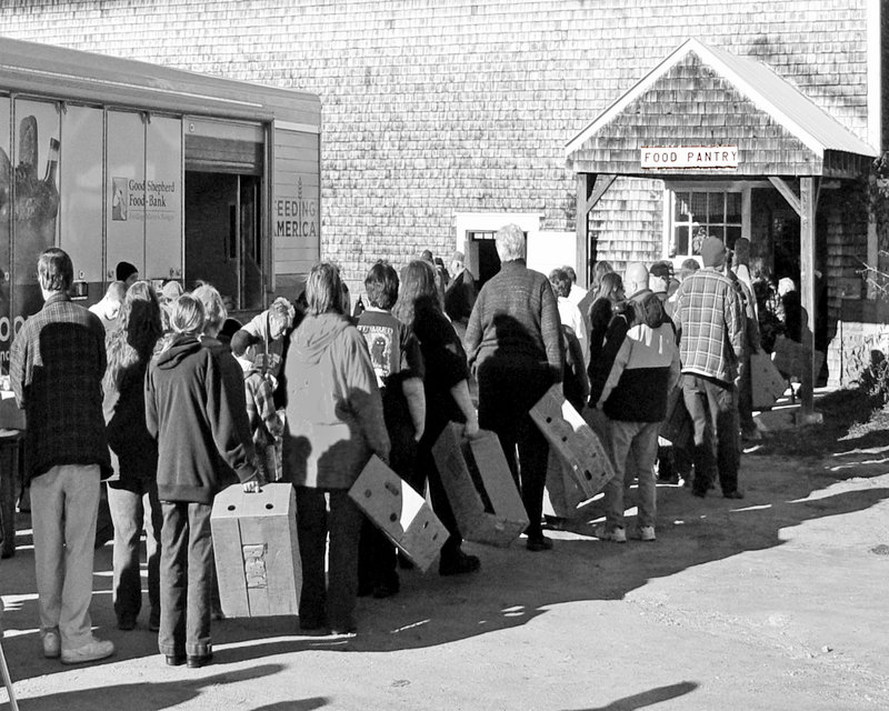 The program mailed out 1,200 postcards showing people standing in line at the pantry.