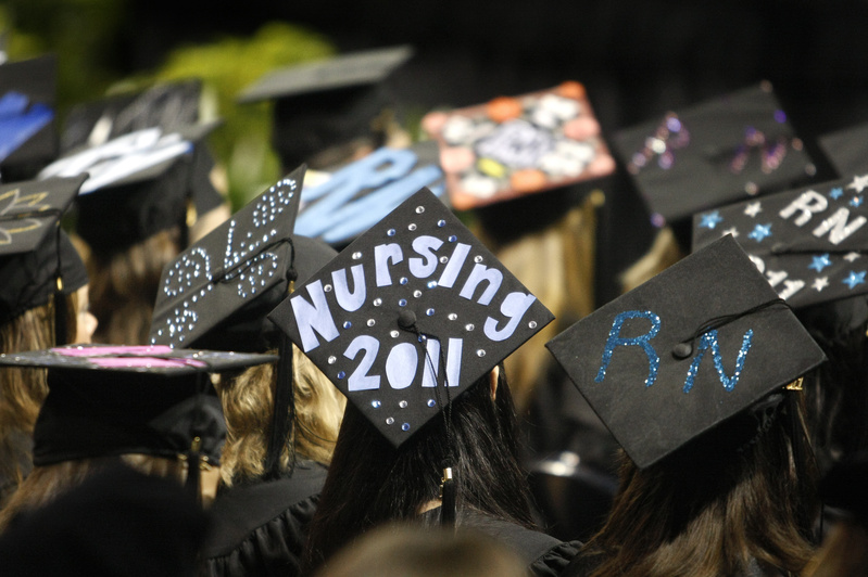 Nursing grads show their pride at the University of New England Commencement at the Cumberland County Civic Center in Portland Saturday today.