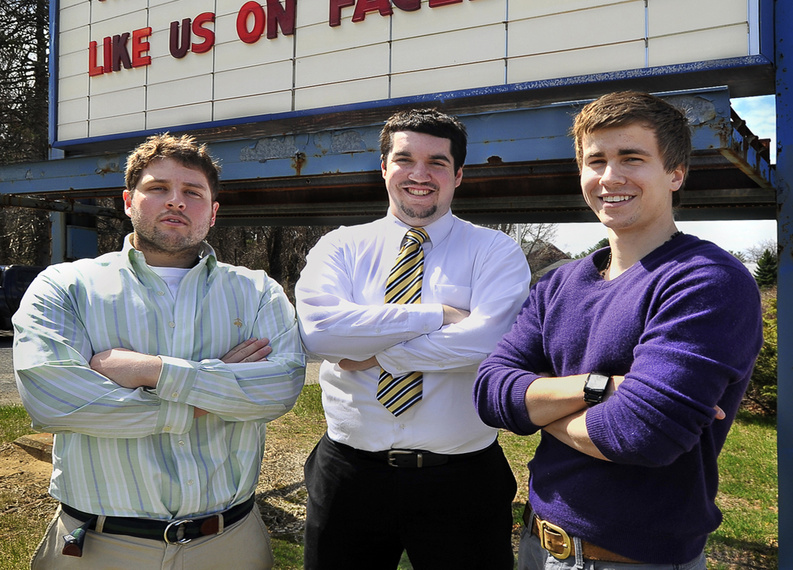 University of Southern Maine juniors Ry Russell of Scarborough, left, Tyler Wells of Holden, Mass., and Patric Brophy of Farmington will be running Saco Drive-In for the summer as part of a project for school credit. They will open Memorial Day weekend.