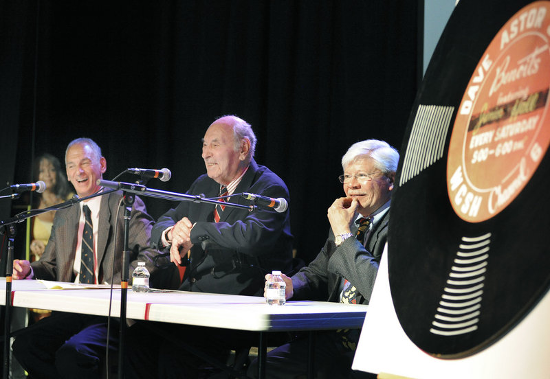 Maine performers Tony Boffa, left, and Steve Romanoff, right, join 91-year-old Dave Astor during the reunion show. Richard D'Abate, executive director of the Maine Historical Society, which hosted the reunion, said he didn't realize how "emotionally overwhelming" the event would be.