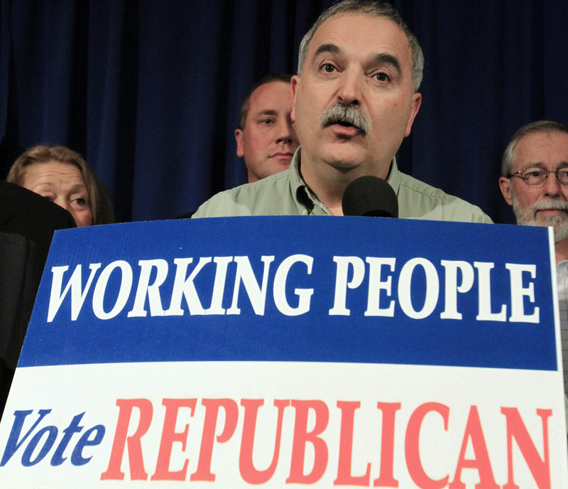 Charlie Webster, chairman of the Maine Republican Party, attends a rally at the State House on Nov. 3, the day after Paul LePage was elected governor.