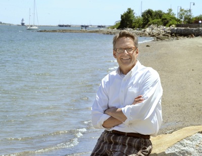 Dan Routh will be swimming his 2nd Peaks to Portland race seen here at East End Beach in Portland.