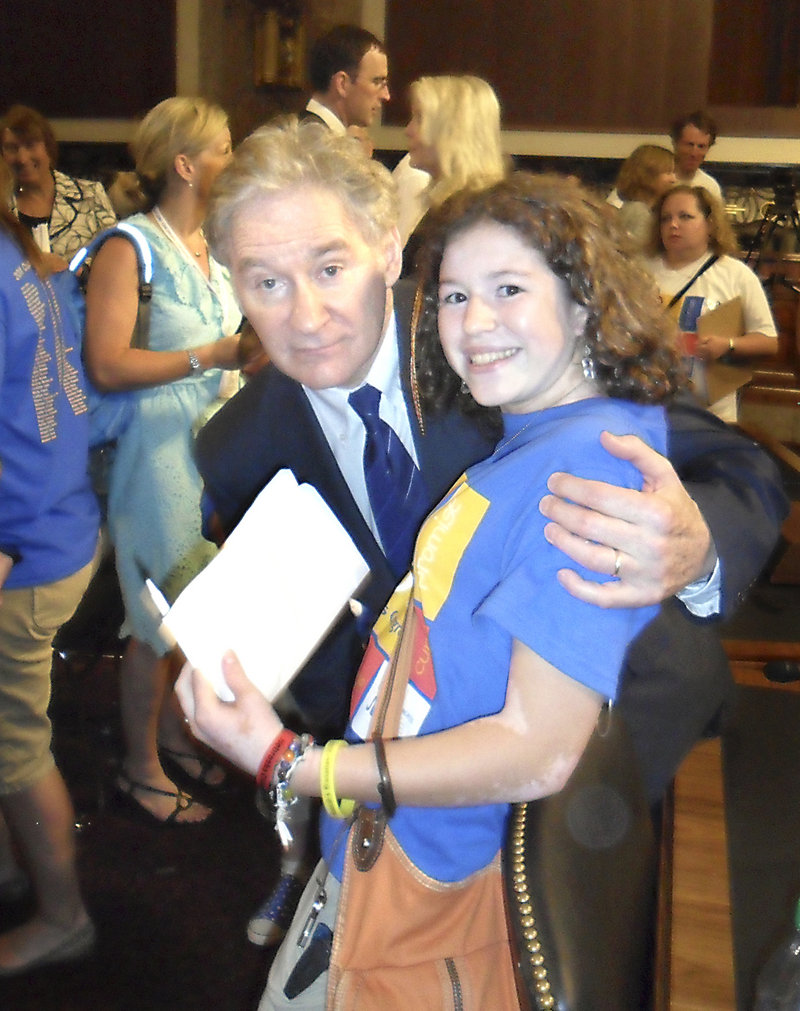 Caroline Jacobs of Shapleigh is pictured with actor Kevin Kline during last month's Juvenile Diabetes Research Foundation s Childrens Congress in Washington, D.C., at which she and Kline both testified.