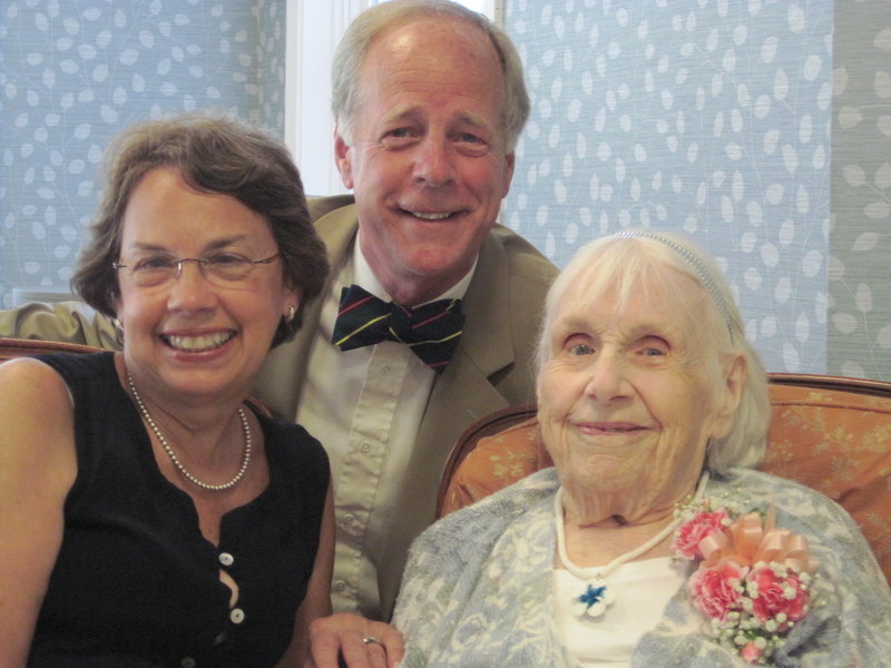 Ruth White, right, celebrated her 105th birthday with members of St. Mary's Episcopal Church, including Betsy Stoddard and Tom Ainsworth.