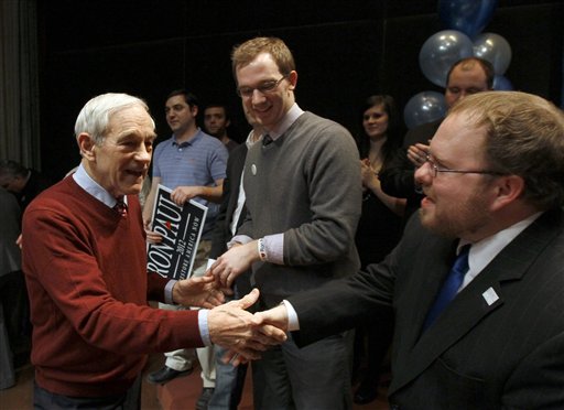 Republican presidential candidate Rep. Ron Paul, R-Texas, thanks his Minnesota campaign staff at a post-caucus rally on Tuesday in Golden Valley, Minn.