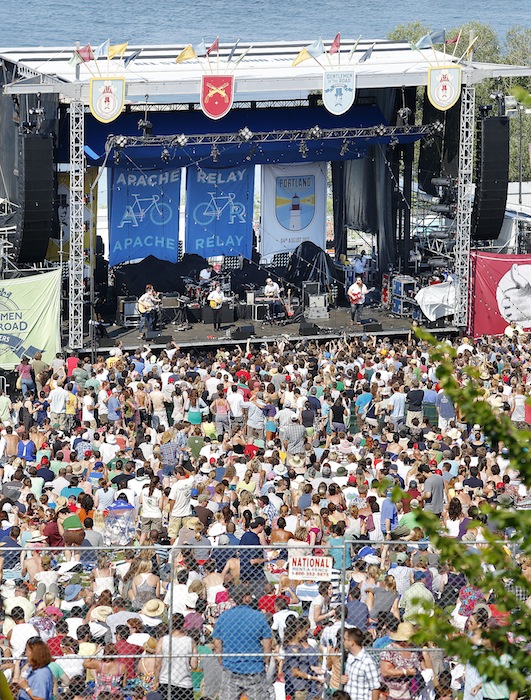 Apache Relay takes the stage at the "Gentlemen of the Road Stopover" concert on the Eastern Promenade in Portland on Aug. 4, 2012.