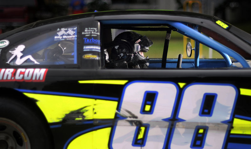 Andy Field of Buxton settles into his car before a Saturday race at Beech Ridge.