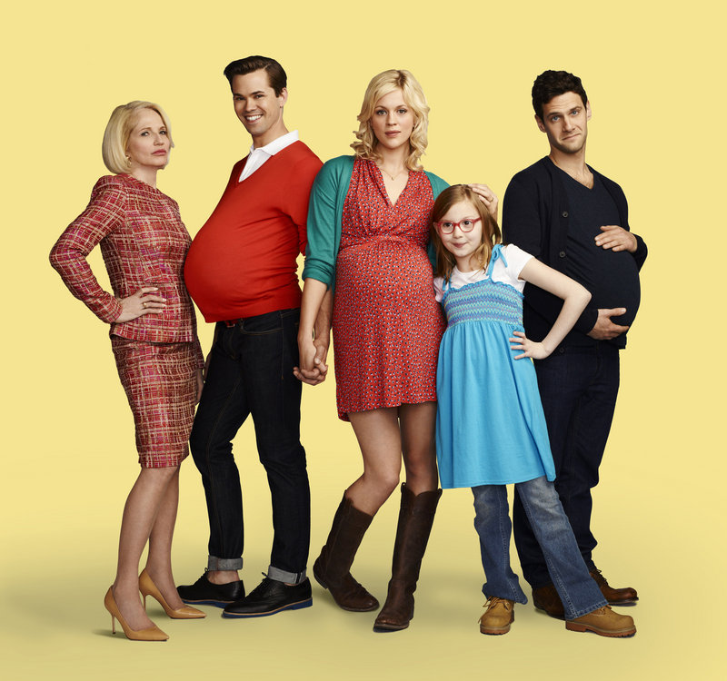 Ellen Barkin, Andrew Rannells, Georgia King, Bebe Wood and Justin Bartha in NBC’s “The New Normal.”