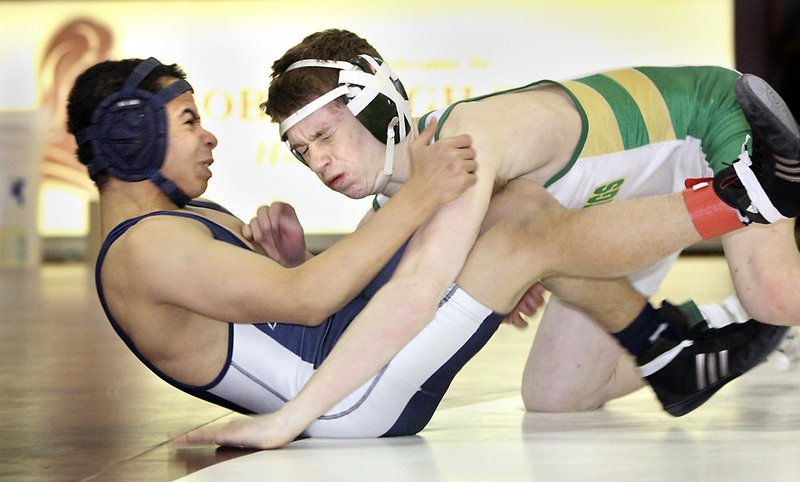 Kidayer Aljubyly, left, of Portland is dropping down to 106 pounds after placing fourth in Class A last year at 113, while Lucas Dion, right, of Massabesic was the Class A runner-up at 120 but might move up to 126.