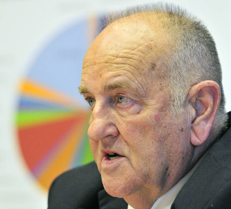 Sawin Millett, the commissioner of administrative and financial services, speaks during a news conference on Friday January 11, 2013 in the Cabinet Room of the State House in Augusta.