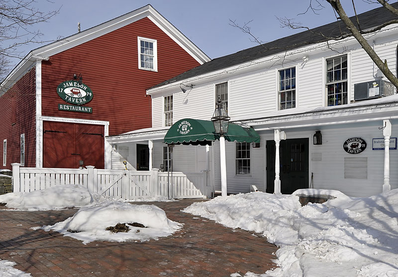 Gordon Chibroski / Staff Photographer: Tuesday, February 19, 2013. Exterior of Jameson Tavern in Freeport with detail of plaque.