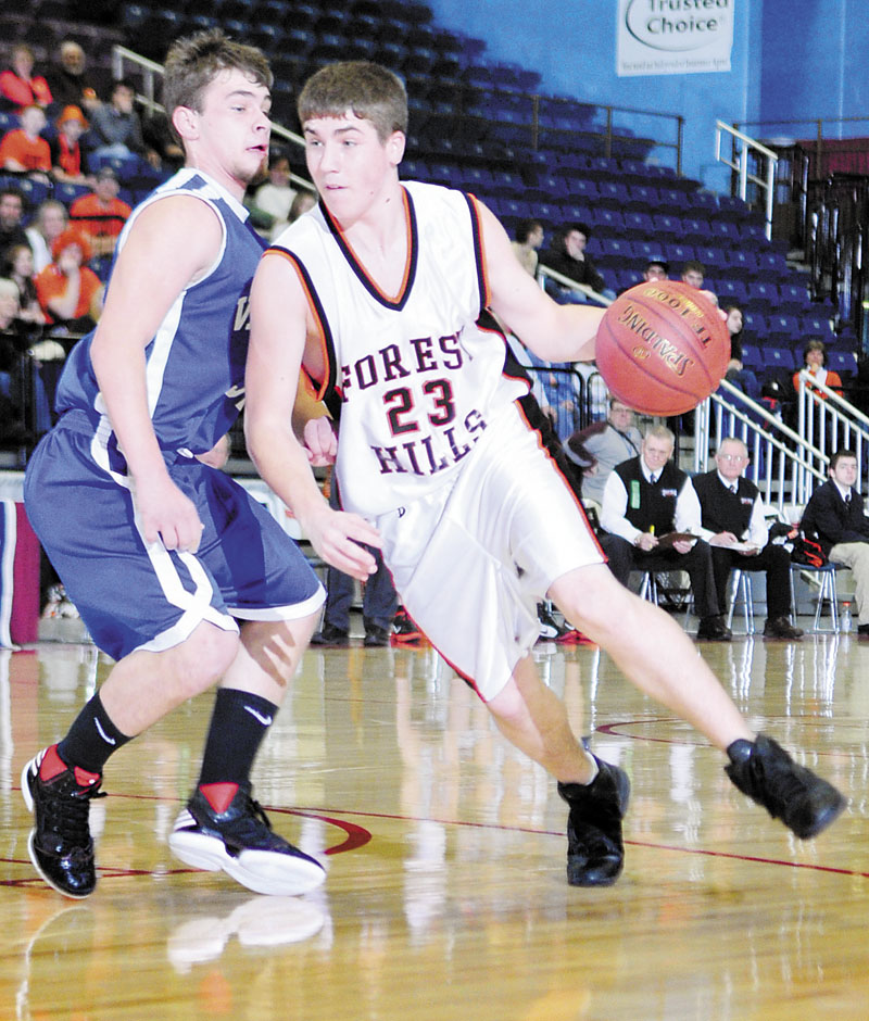 LEADING THE WAY: Evan Worster, right, and the Forest Hills boys basketball team are the defending Western D champs and enter this season’s tournament as the No. 1 seed.