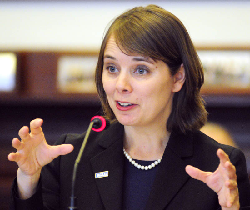 Shenna Bellows, executive director of the American Civil Liberties Union of Maine, testifies in favor of L.D. 236, An Act To Protect the Privacy of Citizens from Domestic Unmanned Aerial Vehicle Use, before the Judiciary Committee on Tuesday at the State House in Augusta.