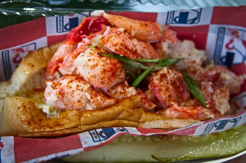 A fresh Maine Style lobster roll, fresh from The Red Hook Lobster Pound DC food truck at Farragut Square in Washington DC on a sunny Friday, May 10, 2013. food truck; DC; washington; Maine; lobster; new england; seafood