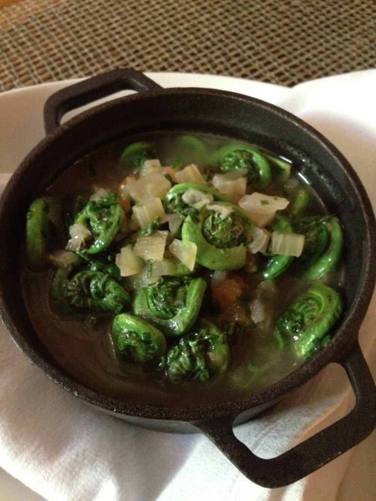 Grace chef Pete Sueltenfuss’ fiddlehead stew.