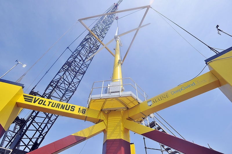 In this file photo, a scale model of UMaine's VolturnUS wind turbine, which was christened in May. As promised, Gov. Paul LePage vetoed a sweeping energy bill with bipartisan support in the Legislature late Wednesday, June 19, 2013 because of his support for the VolturnUS project..