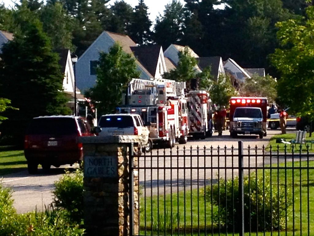 Emergency personnel from Yarmouth, Freeport and other towns respond to the scene of a gas explosion at North Gables condo complex in Yarmouth.