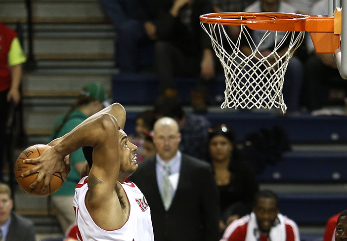 Fab Melo of the Red Claws put the exclamation point on Maine's 102-96 victory over Springfield Monday, January 21, 2013, with this slam dunk.