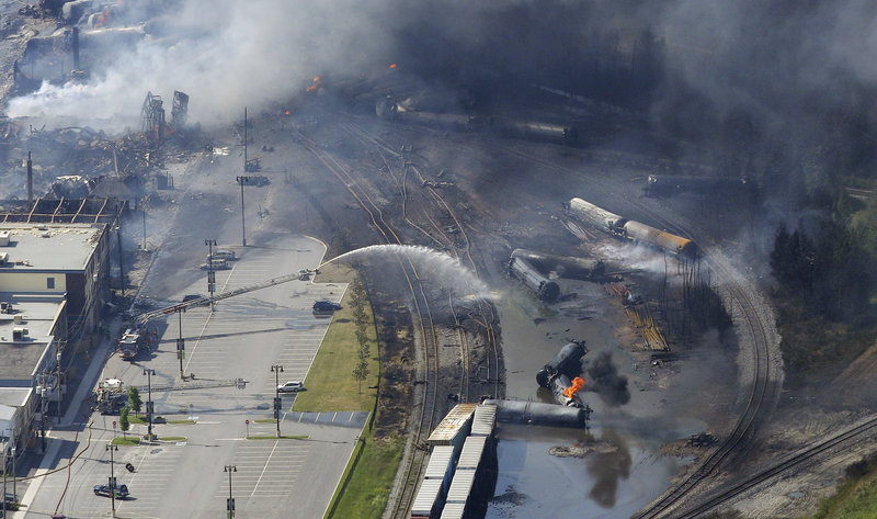 The wreckage of a train is pictured after explosion in Lac Megantic