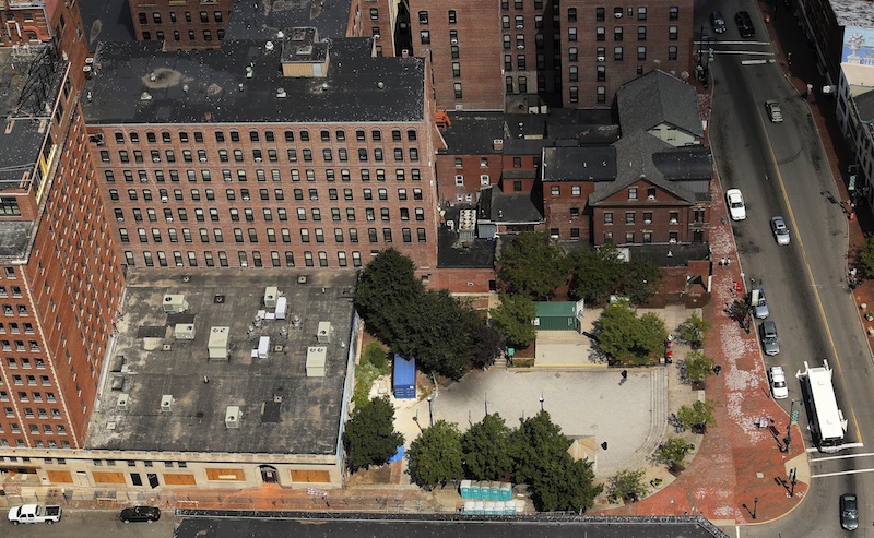 The Congress Square Plaza is seen in this aerial image on Saturday, August 17, 2013.