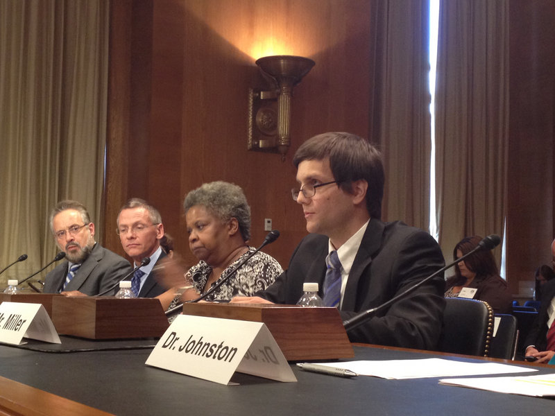 Kenney Miller, executive director of the Down East AIDS Network, testifies Wednesday, Sept. 18, 2013, during a U.S. Senate Special Committee on Aging hearing on the challenges Maine and other rural states face as numbers increase of people over age 50 who have HIV or AIDS. Miller’s agency works with HIV/AIDS patients in Hancock and Washington counties.