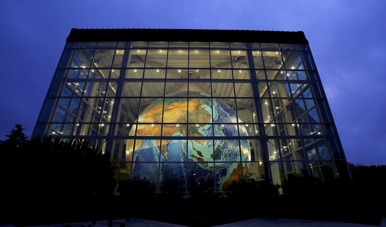 DeLorme’s facility in Yarmouth, featuring the giant rotating globe “Eartha” 