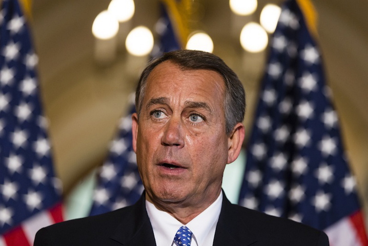 As the government shutdown continues into a second week with no end in sight, Speaker of the House John Boehner, R-Ohio, makes a statement outside his office Tuesday to respond to President Obama’s statements at a news conference. Obama said he told Boehner that he’s willing to negotiate with Republicans on their priorities, but not under the threat of “economic chaos.”