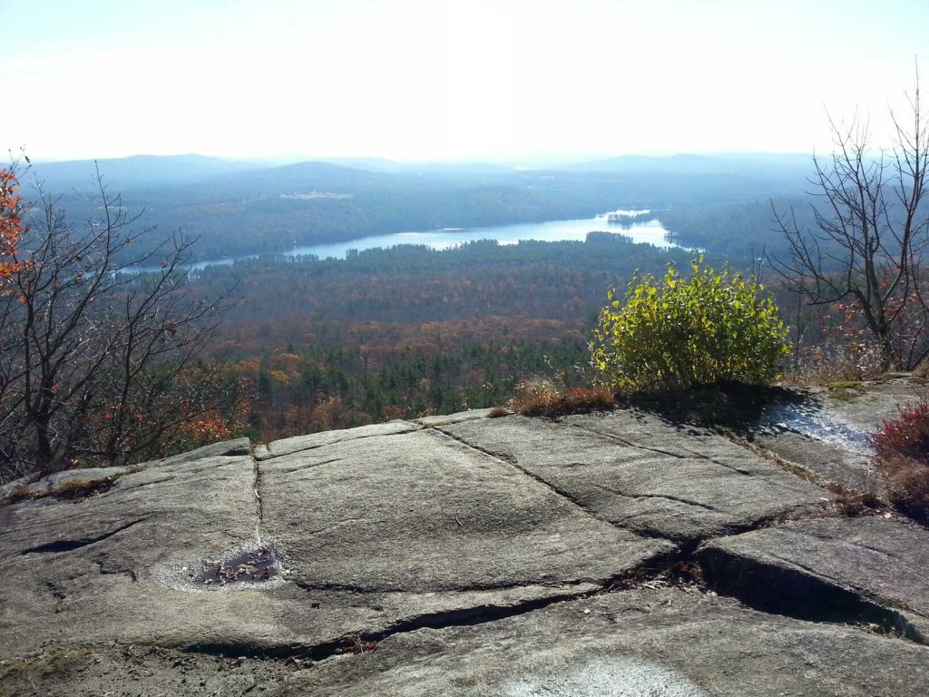 The Ledges Outlook, 1.1 miles from the start of the Ledges Trail on Pleasant Mountain, is a nice spot to stop for lunch or a final destination if you're not up to climbing to the summit.