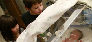 Jenna 7, and Jack Bowie-Haskell, 9, visit their brother Charlie in the intensive care unit last year. “That was the second-hardest thing to do, to tell them their baby brother had died,” their mother said.