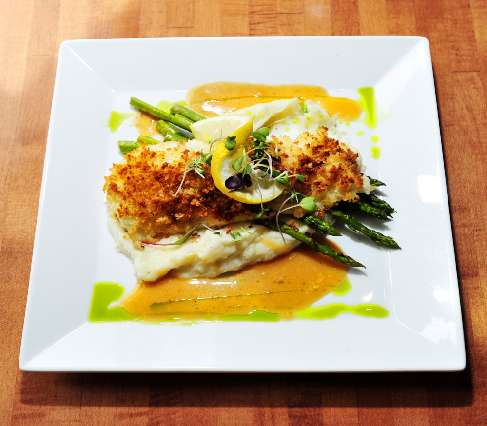 A baked haddock preparation at The Dockside Grill, which fills the space formerly occupied by the Falmouth Sea Grill.