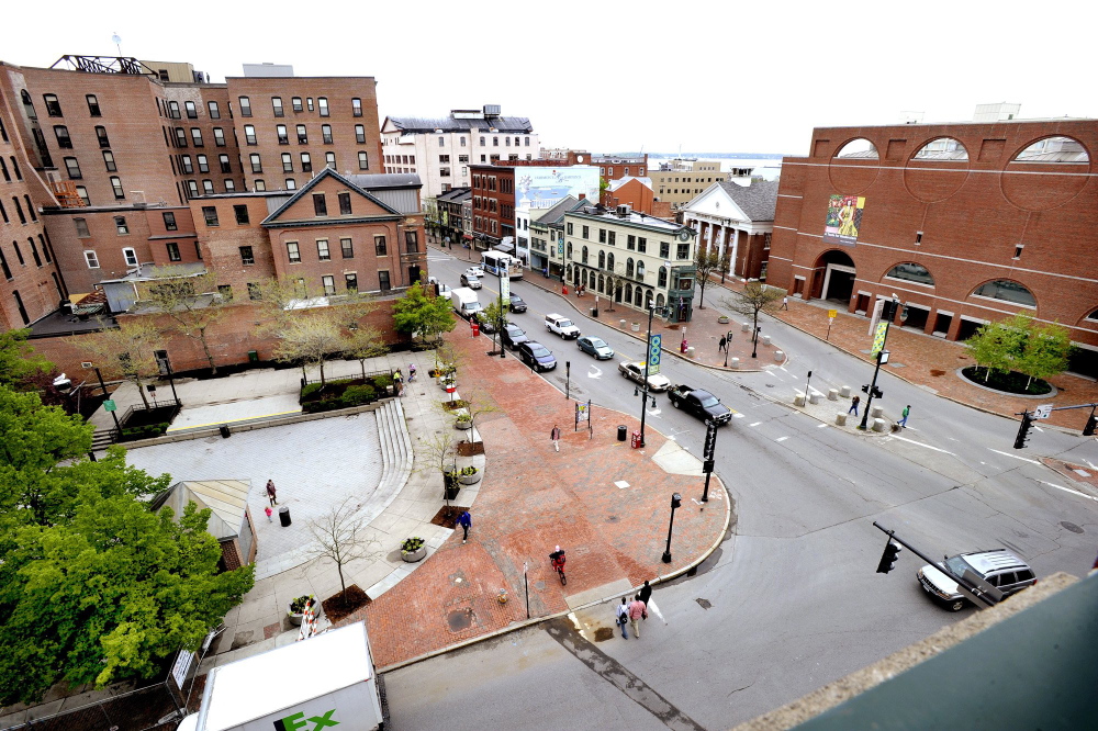 A series of events has been scheduled for Congress Square Park, at left, in Portland, this summer.