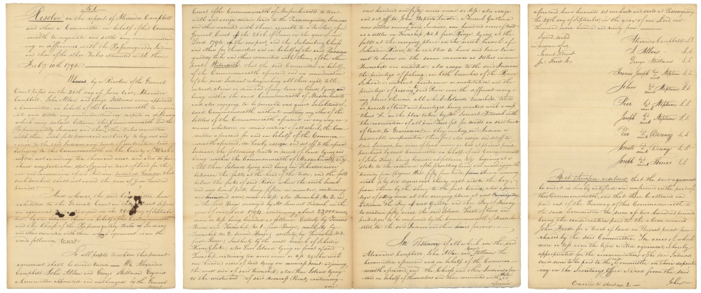 Under the Treaty of 1794 between the Passamaquoddy and the Commonwealth of Massachusetts, the tribe surrendered ancestral lands in exchange for perpetual ownership of several islands and thousands of acres of forest, streams and lakes in eastern Washington County, as well as a trust fund to help sustain the tribe. But several factors, including a constitutional amendment and disregard of the treaty by the courts, eroded tribal control of the lands and the trust alike after Maine separated from Massashusetts and became a state in 1820.