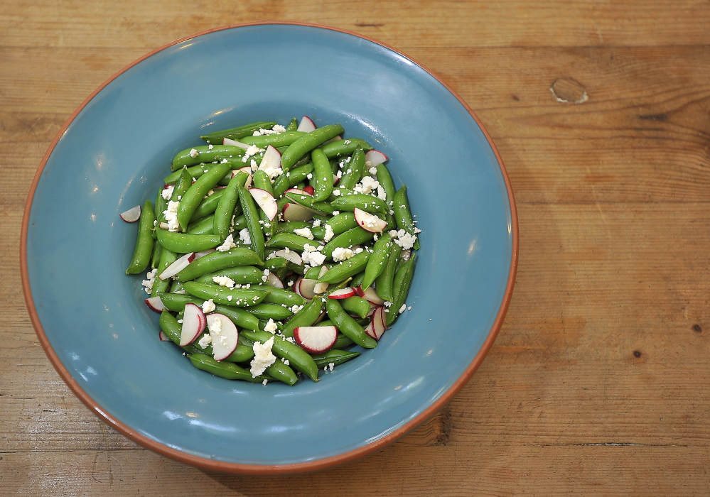 Minty Sugar Snap Pea, Radish and Feta Salad