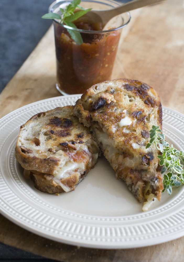 Tomato jam enhances a grilled cheese sandwich.