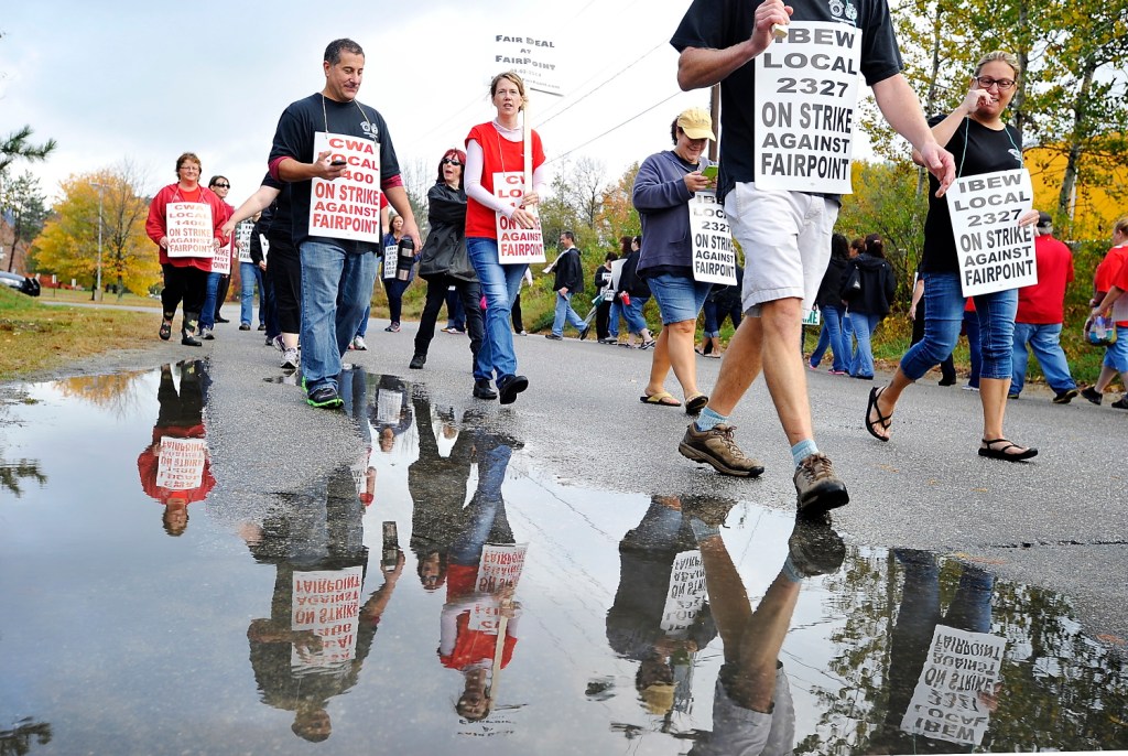 FairPoint workers on strike in Portland in October 2014. FairPoint has since been bought by Consolidated Communications, and workers have authorized a strike if the latest contract negotiations fail.