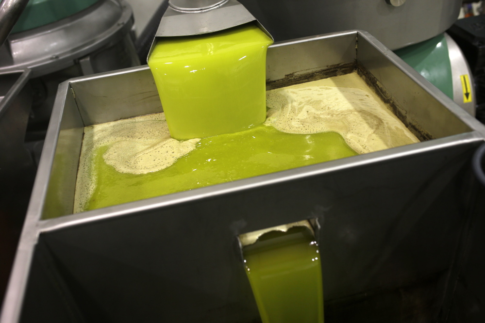 Olive oil is filtered in an oil mill in a farm near Evora, in the Portuguese region of the Alentejo.